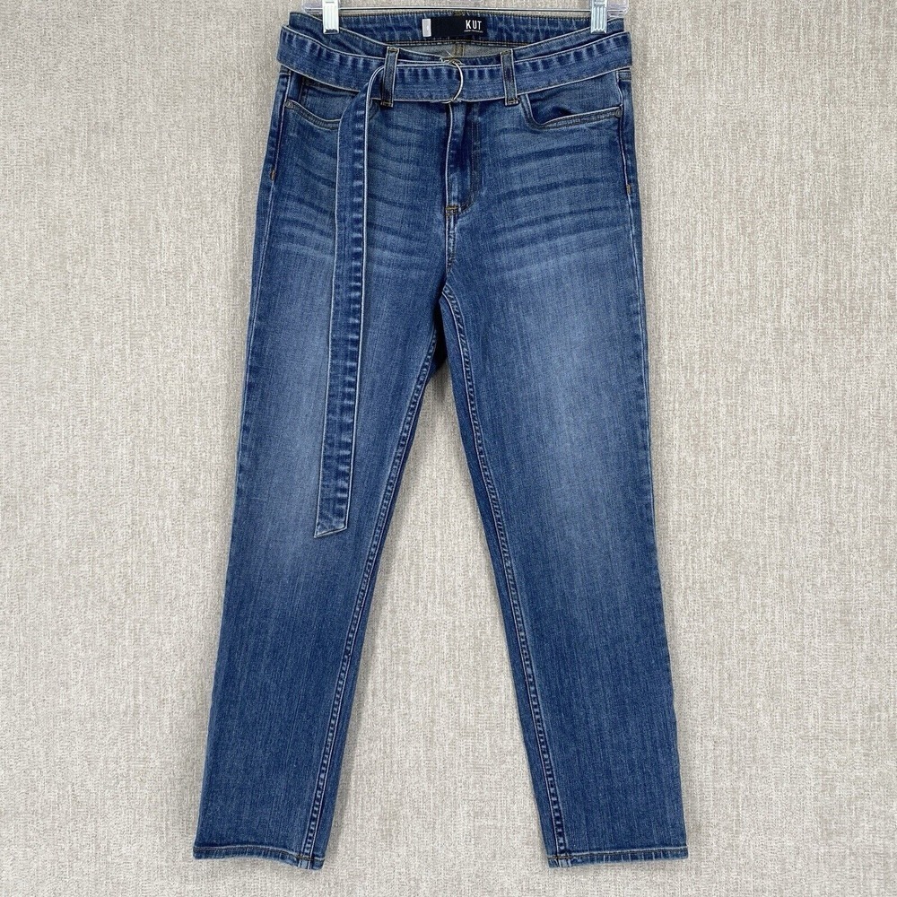 KUT from the‎ Kloth Reese High Rise Ankle Straight Leg Jeans Size 0 Blue Belted